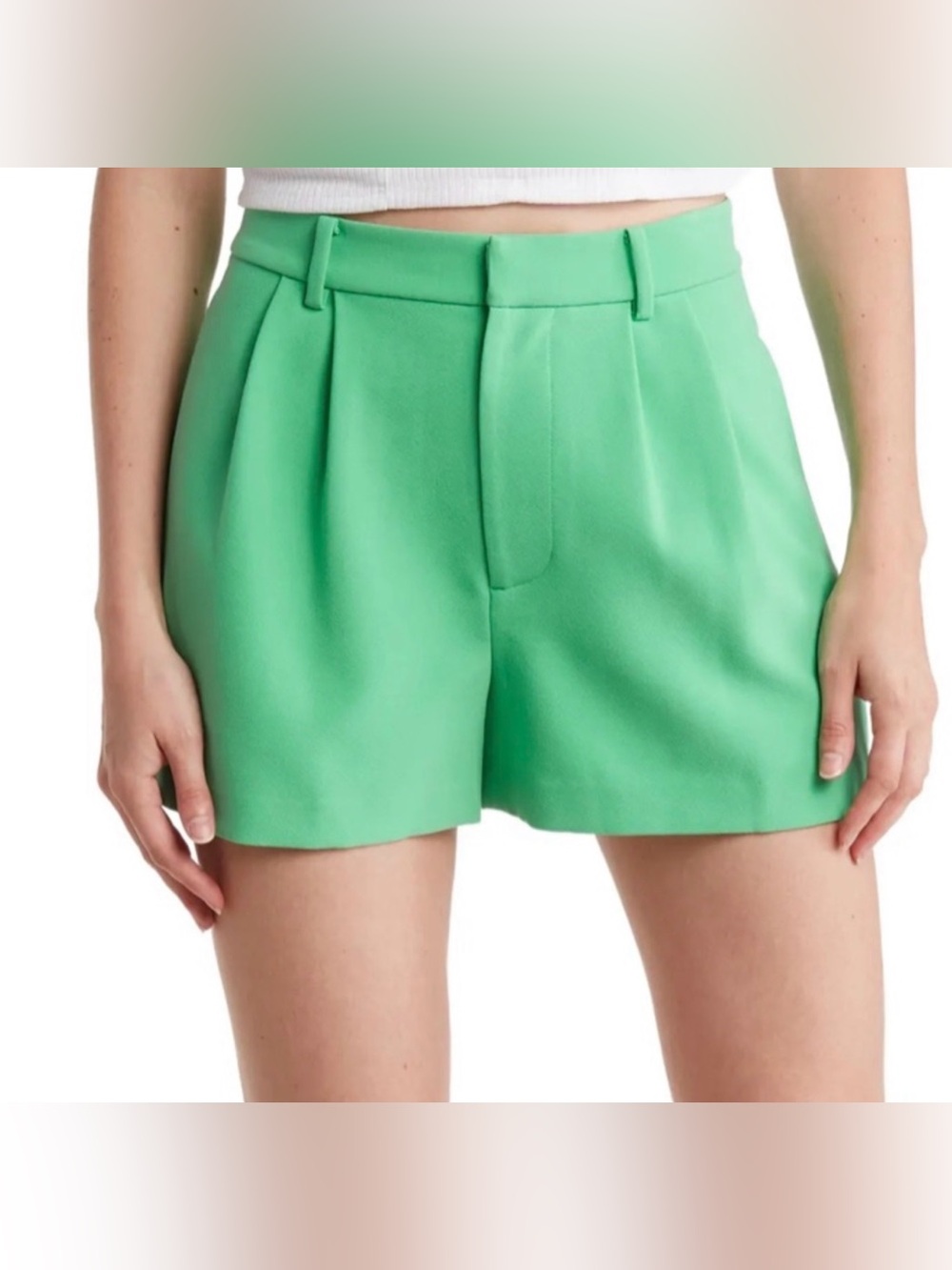 Alice + Olivia Bright Green High-Rise Pleated Shorts